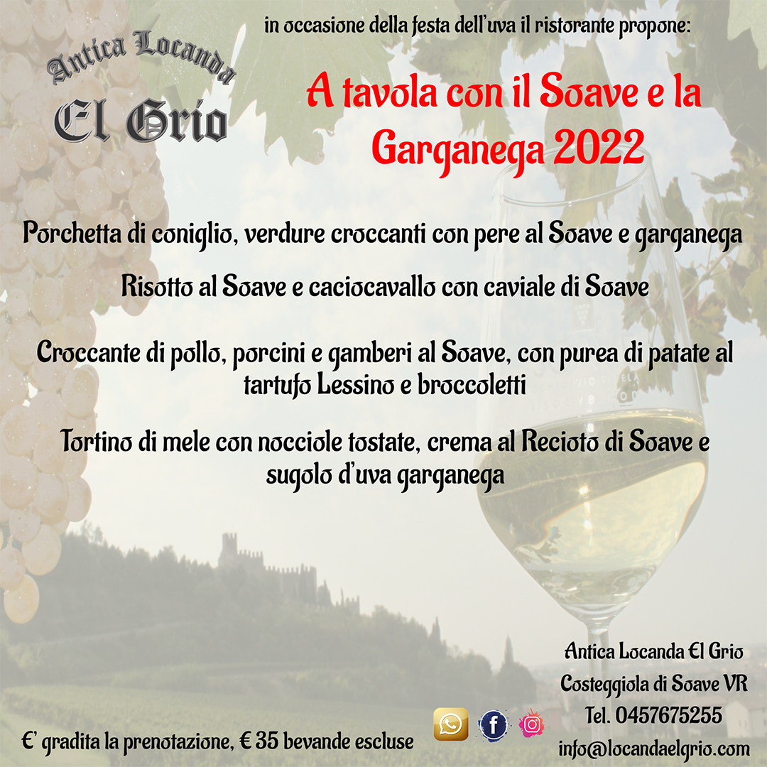 menù Soave 2022 - Antica Locanda El Grio, ristorante a Soave - Verona